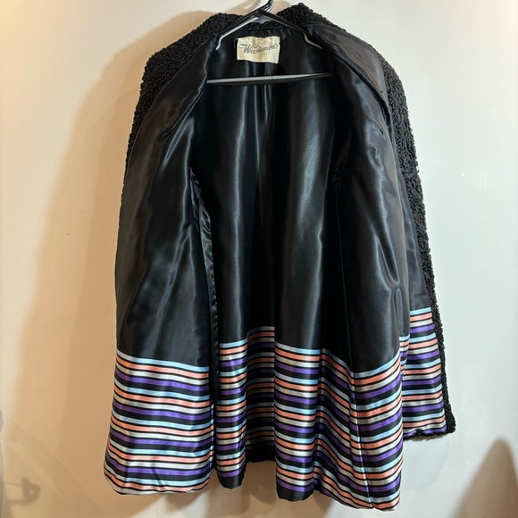WOODWARDS Sz L-XL Mid  Length Unique Lining Buttoned Vintage Persian Lamb Coat - Picture 10 of 12